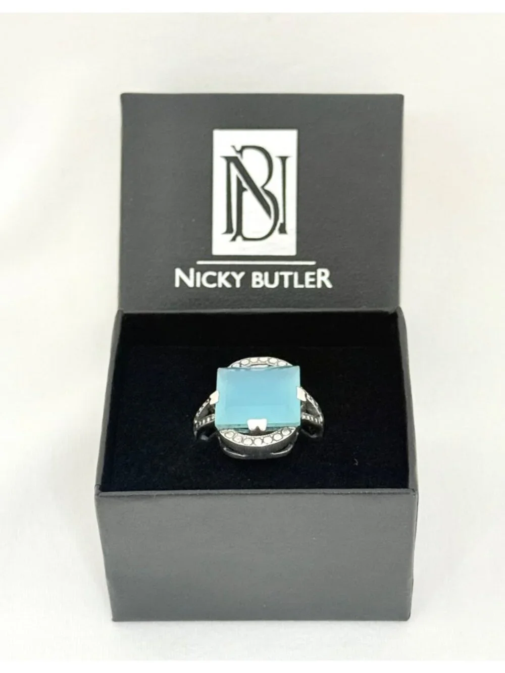 Nicky Butler Sterling Silver Chalcedony Deco Arch Ring Size 10 with Box